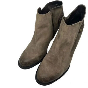 Shoemint Taupe Zip Back Stacked Heel Western Faux Leather‎ Ankle Boots Size 8.5